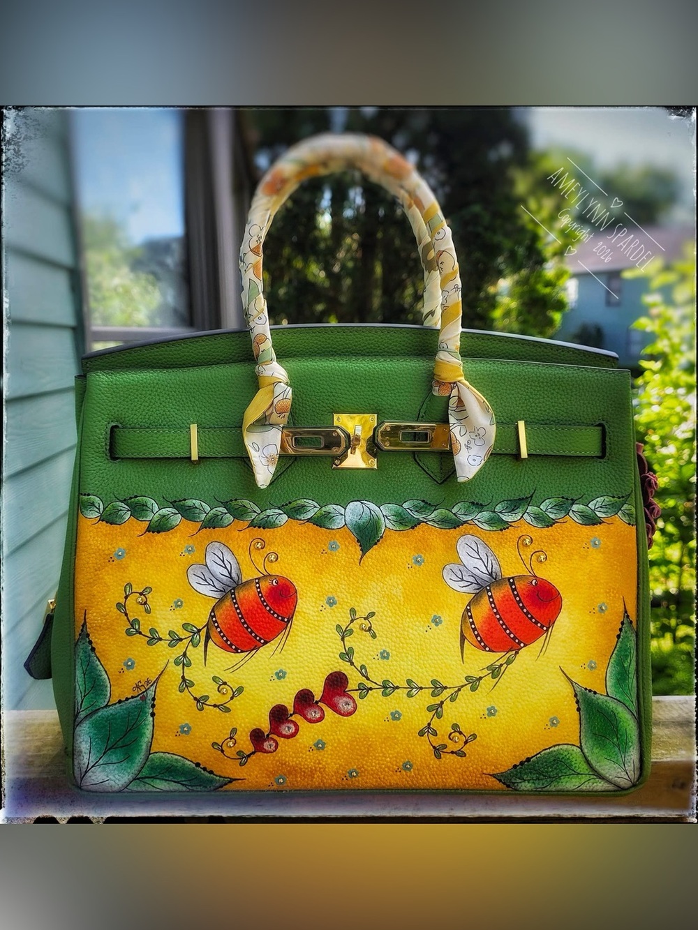 Hand-Painted Designer Inspired Leather Purse Tote Bag Handbah